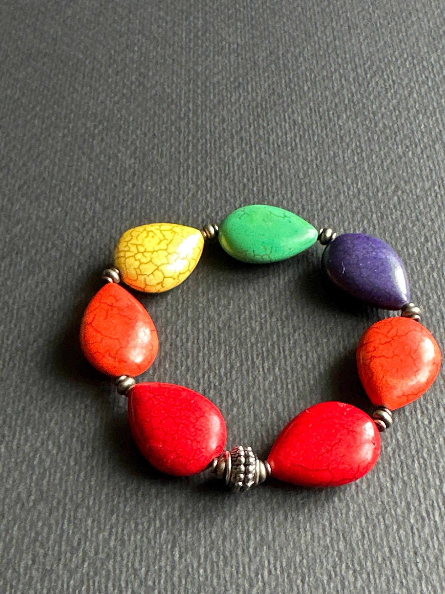 Multi-Color Oval Ceramic Beaded Bracelet | Silver Accents | Handmade by Attrice | Fun & Flirty | OOAK | 7.5"