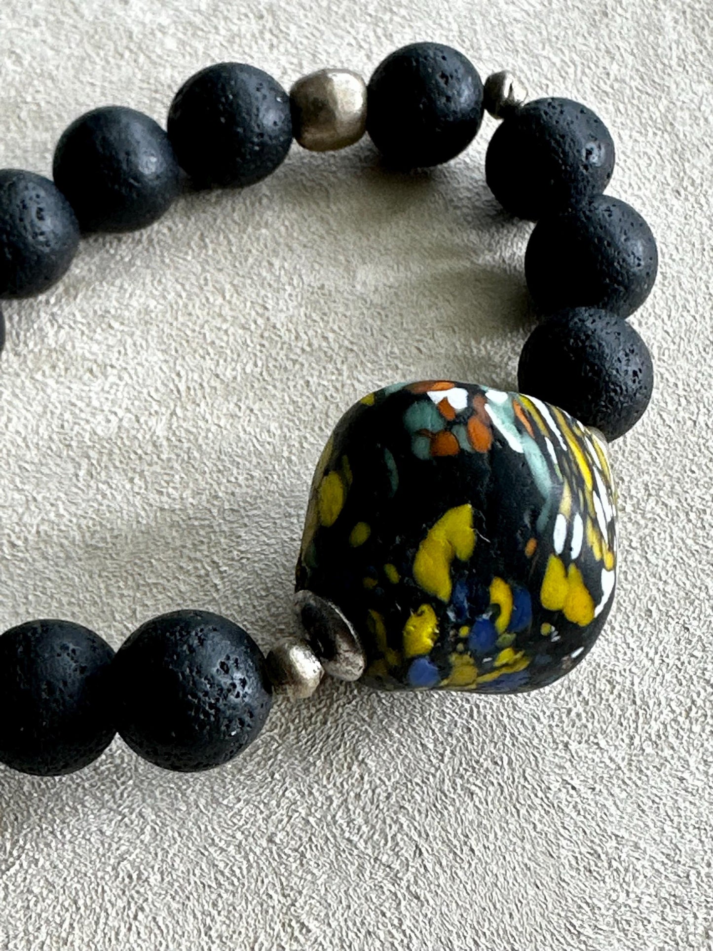 Lava Rock Unisex OOAK Bracelet with Featuring Large Java Focal Bead