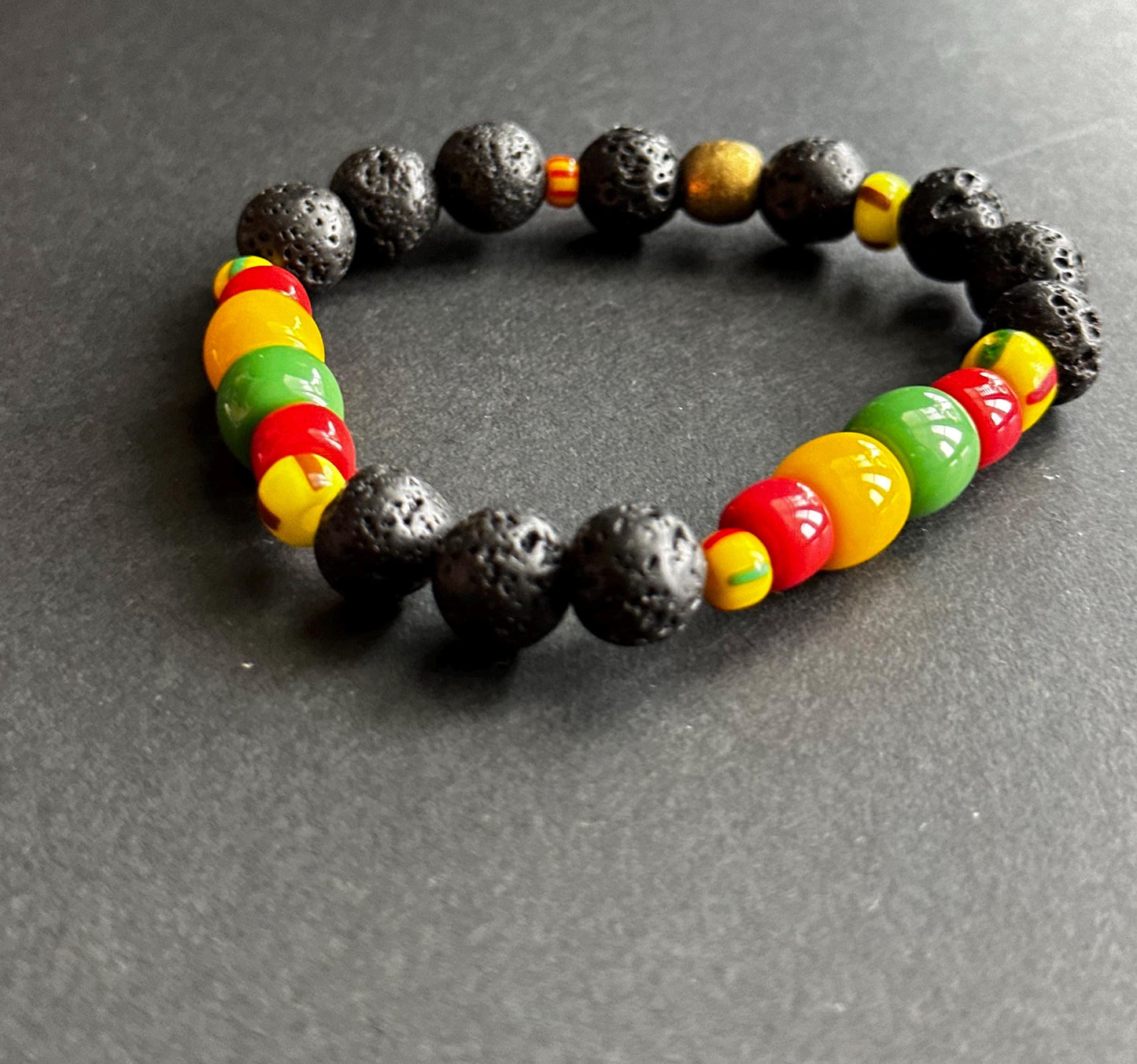 Lava Bead Bracelet: Black Red Yellow Green Unisex Jewelry