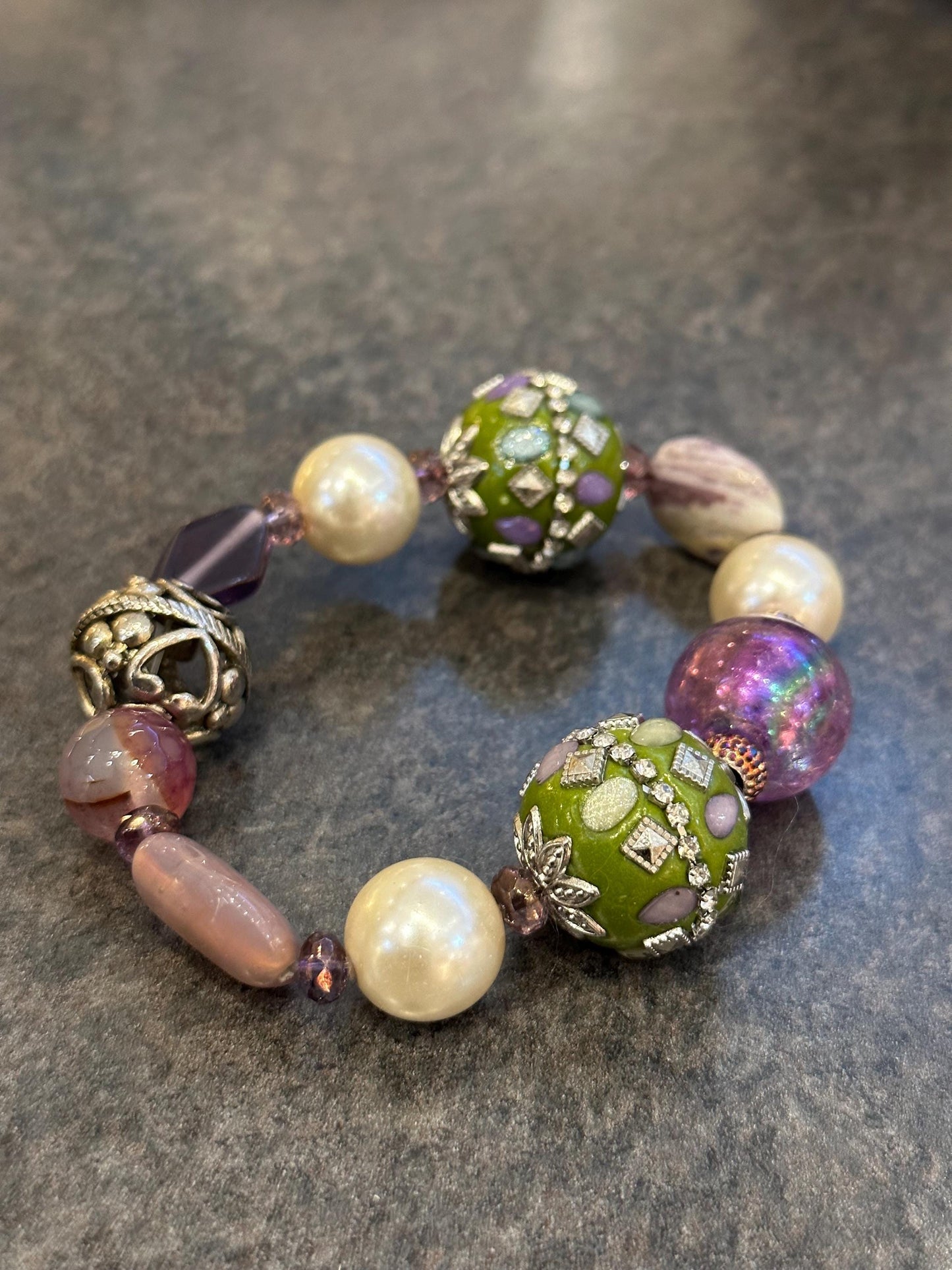 Purple Glass Beads with Pearl and Ceramic Focal Beads