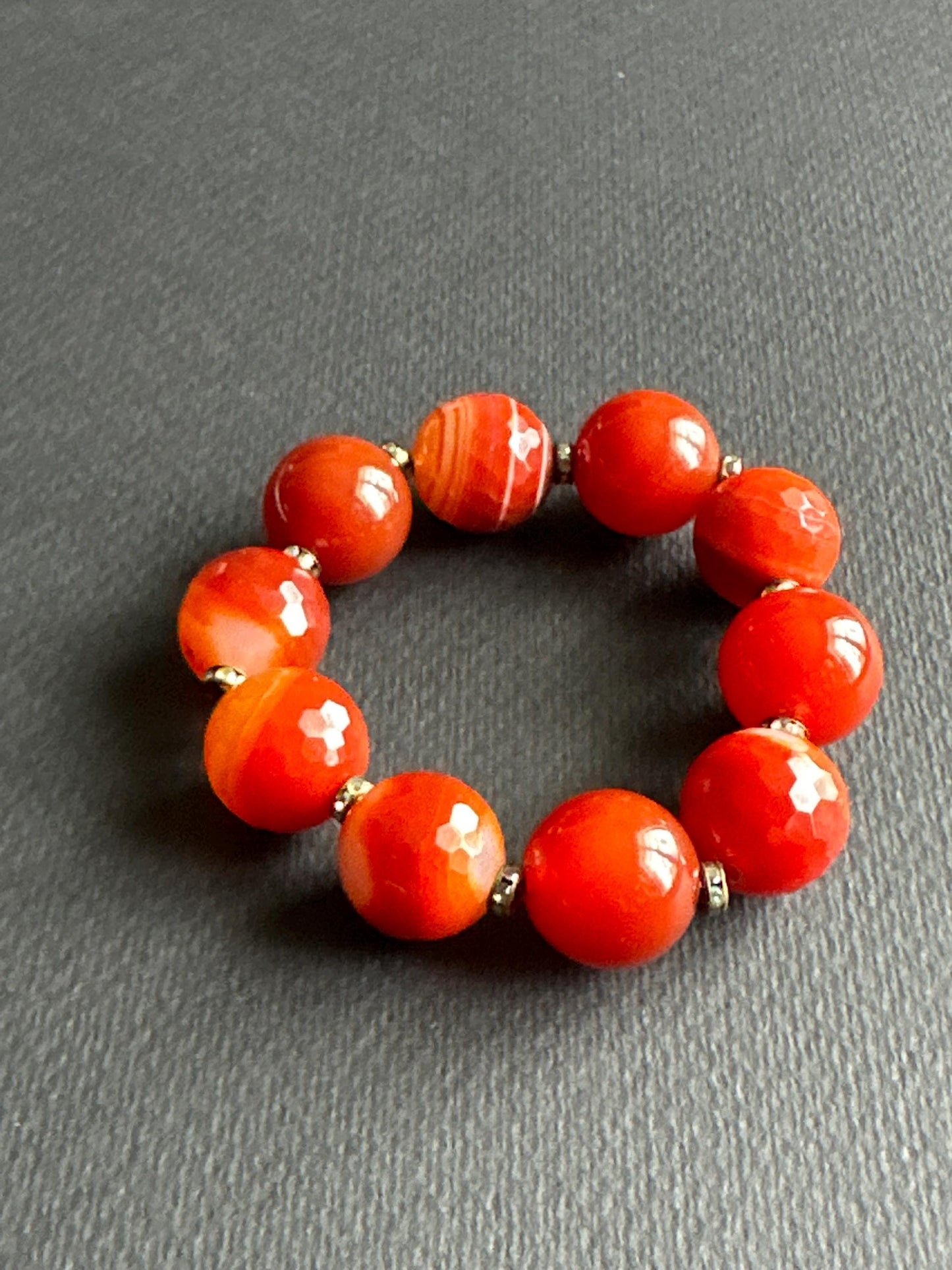 Handmade Faceted Orange Agate Bracelet - Bold Gemstone Jewelry