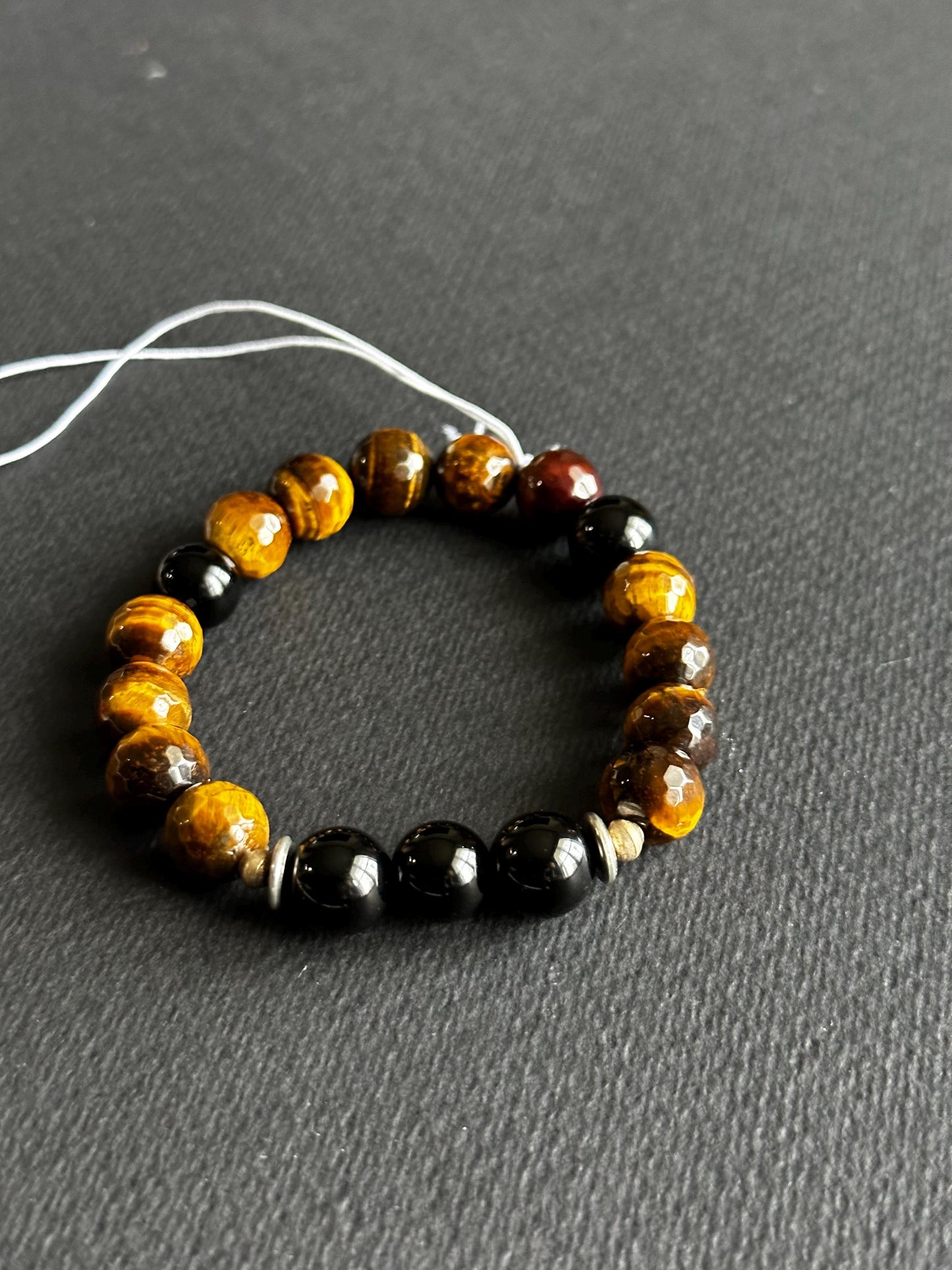 Handmade Black Agate & Tiger's Eye Beaded Bracelet
