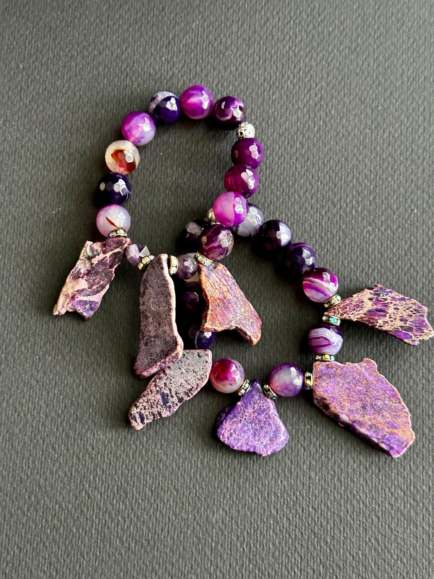 Purple Agate & Imperial Jasper Bracelet: Handmade Glam Statement Jewelry